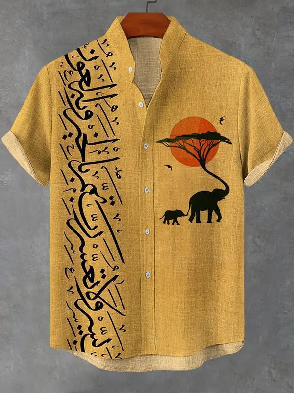 2025 Vintage African Style Men's Retro Ethnic Tribal Short Sleeve Shirt Tops Fashion Casual Vacation Streetwear Men's Shirt