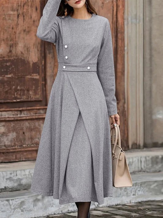 ZANZEA Autumn Dress Women Long Sleeve Elegant Office Sundress Casual Solid Color Vestidos 2025 European Style Asymmetrical Robe