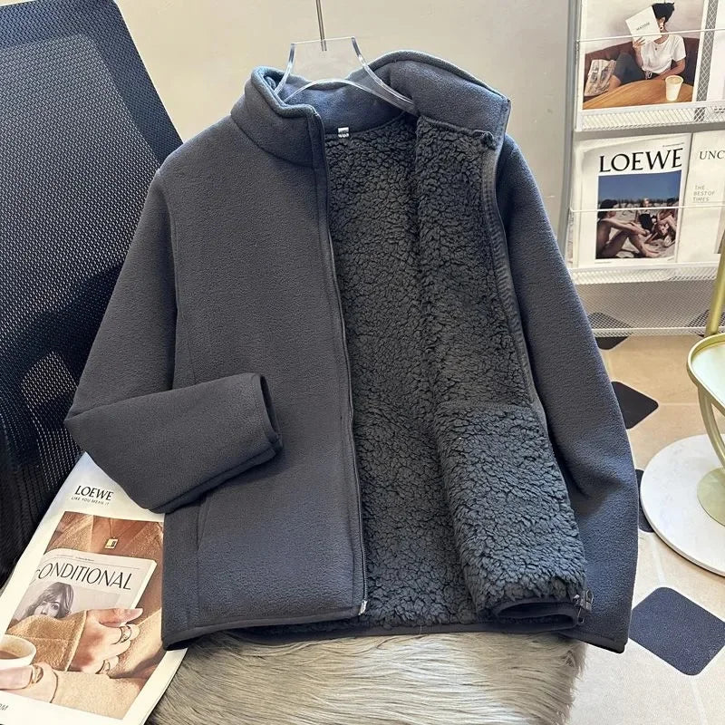2025 Fashion Polar Fleece Sweatshirt Women's Stand-up Collar Short Coat Autumn Winter Zipper-up Thicken Jacket Lady Warm Tops