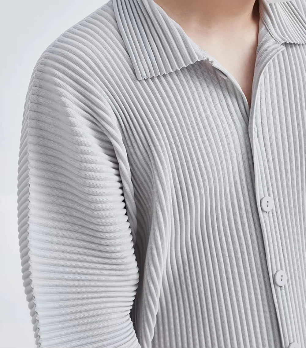 Pleats Pleated Original Short-sleeved Shirt Men's Short-sleeved Blouse 2024 Spring And Summer Loose Casual Jacket Solid Color