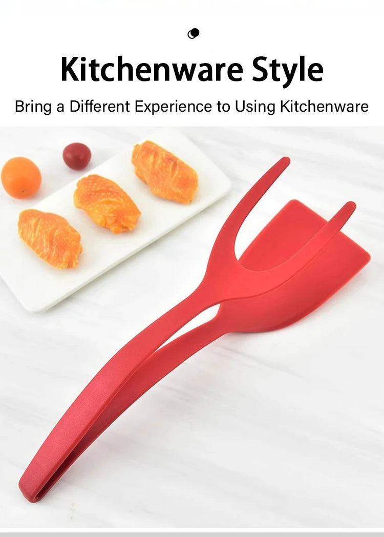 2 in 1 Nylon Grip Flip Tongs with Egg Spatula And Steak Turner Clamp Fish French Special Kitchen Utensils Cooking Tool CFQJ004