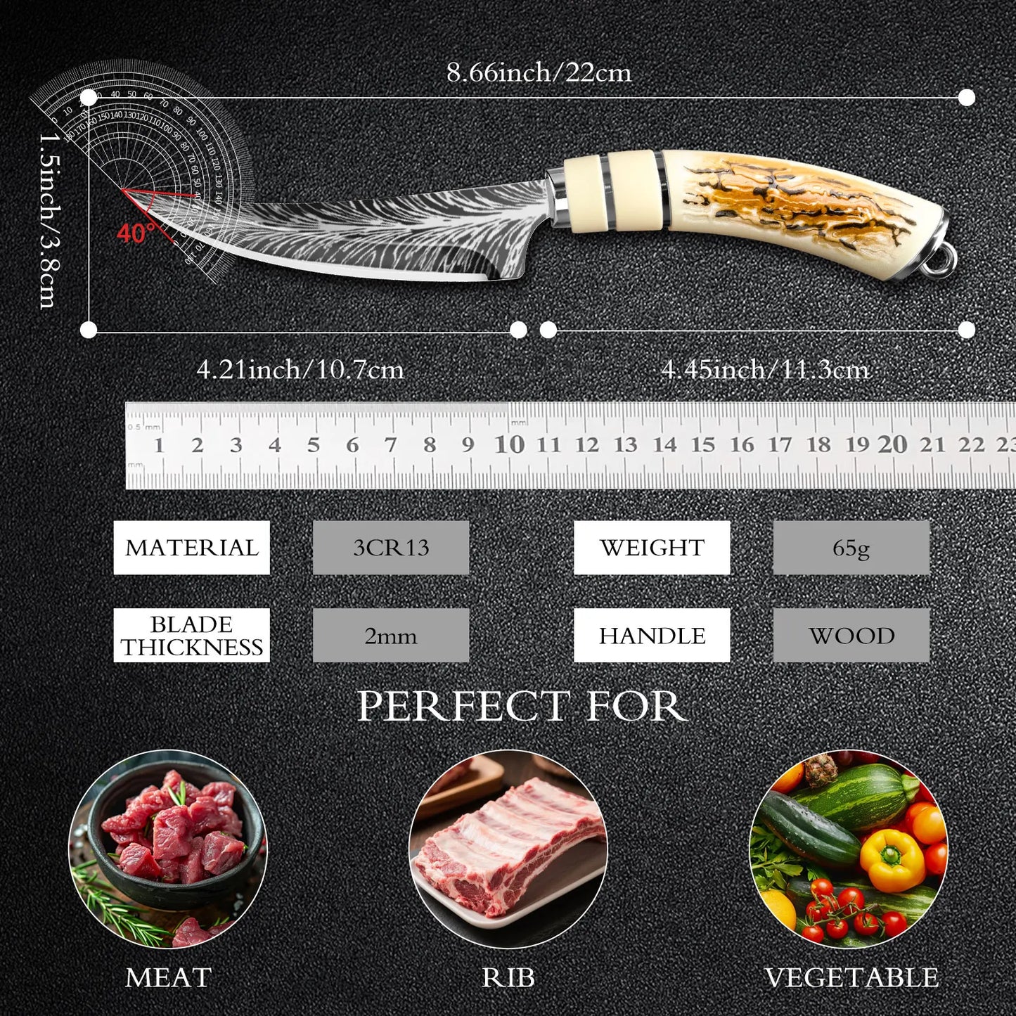 1PC Boning knife with sharp curved blade for gift box Kitchen High hardness forging Damascus texture knife Sharp fruit knife
