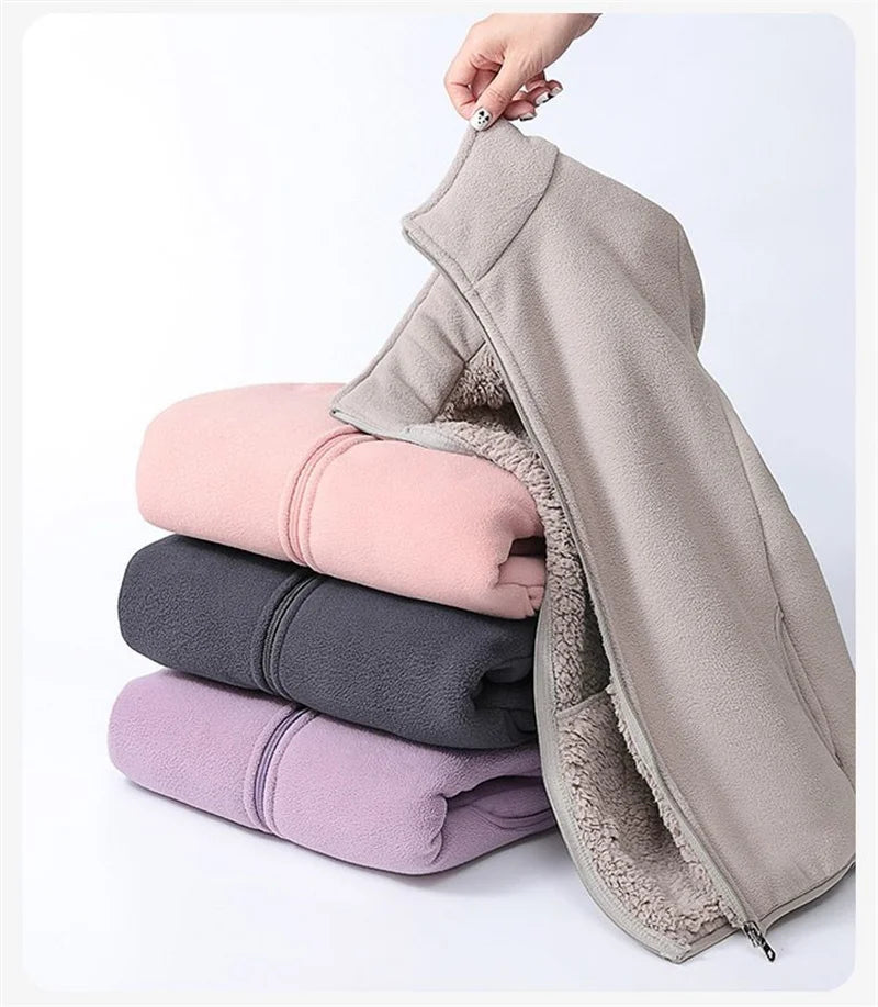 2025 Fashion Polar Fleece Sweatshirt Women's Stand-up Collar Short Coat Autumn Winter Zipper-up Thicken Jacket Lady Warm Tops