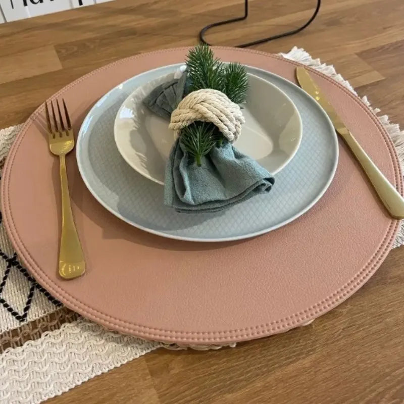 1/2/6PCS Black Round Placemats Set Luxury Shaped Fuax Leather PU Coffe Table Mat Cafe Pad Christmas Decor Kitchen Accessories