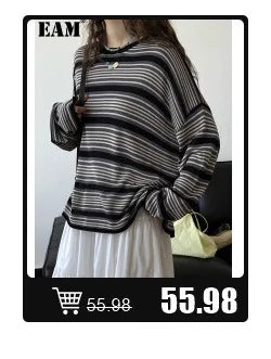 [EAM] Loose Fit Black Denim Big Size Sweatshirt New High Collar Long Sleeve Women Big Size Fashion Spring Autumn 2026 1K166