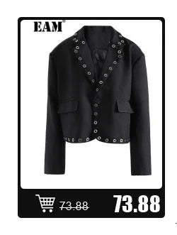 [EAM] Loose Fit Black Denim Big Size Sweatshirt New High Collar Long Sleeve Women Big Size Fashion Spring Autumn 2026 1K166