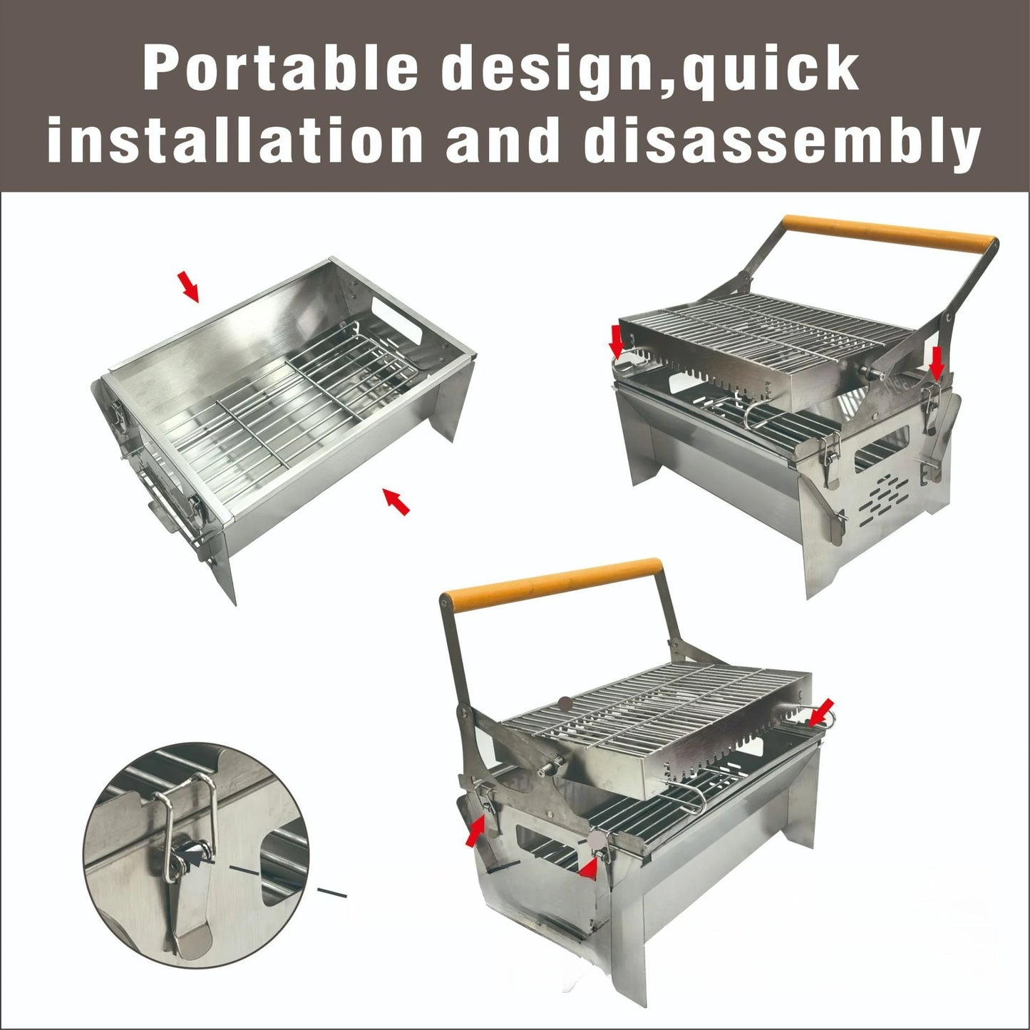 Portable Charcoal BBQ Grill Detachable Flip Outdoor Rotating Barbecue Rack