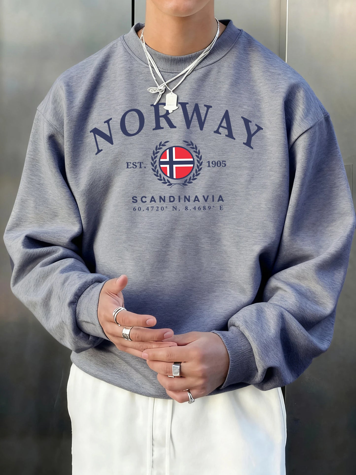 Norway Scandinavia Flag Creative Prints Male Fleece Casual Hoodless Shirt Autumn Loose O-Neck Pullover Comfy Jogging Sportswears