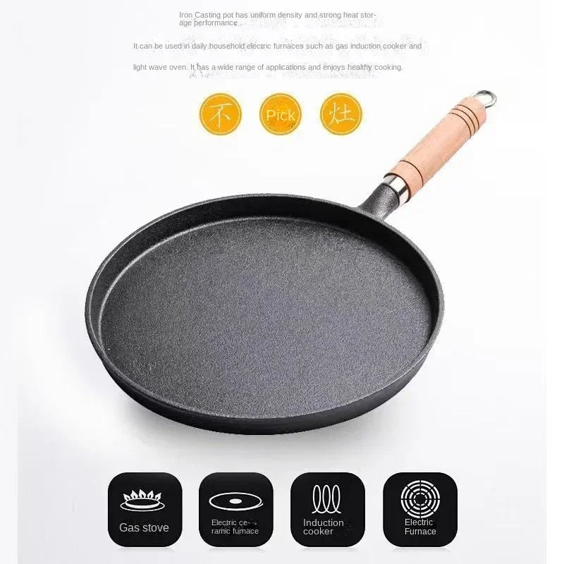 20/23/26cm Cast Iron Flat Pan, Household Uncoated Pancake Pan, Hand-held Pancake, Non-stick Pancake, Kitchen Baking Tool