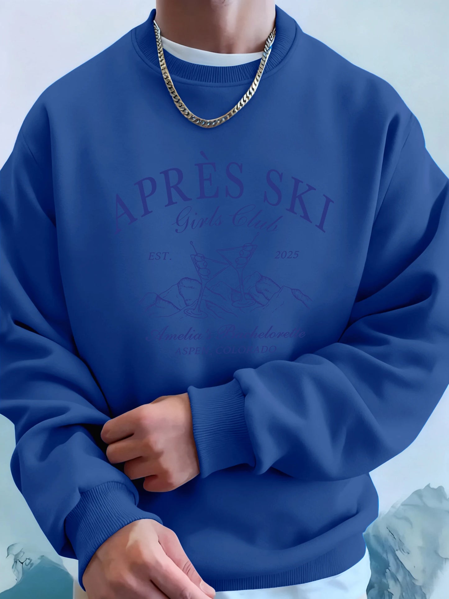 Apres Ski Aspen Colorado Print Men Fashion Hoodie O-Neck Fleece Tops Street Pocket Sweatshirts Comfortable Basics Pullovers
