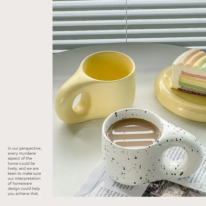 Nordic Modern Ceramic Coffee Cups and Plates Korean Ins Cute Trendy Chubby Cup Office Makron Color Spotted Texture Couple Cup