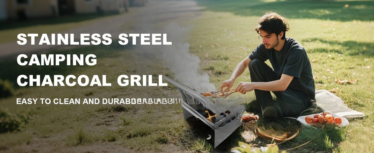 Portable Charcoal BBQ Grill Detachable Flip Outdoor Rotating Barbecue Rack