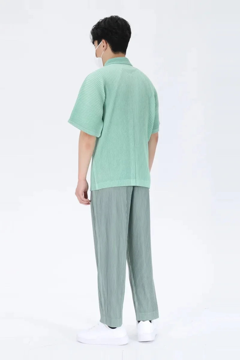 Pleats Pleated Original Short-sleeved Shirt Men's Short-sleeved Blouse 2024 Spring And Summer Loose Casual Jacket Solid Color