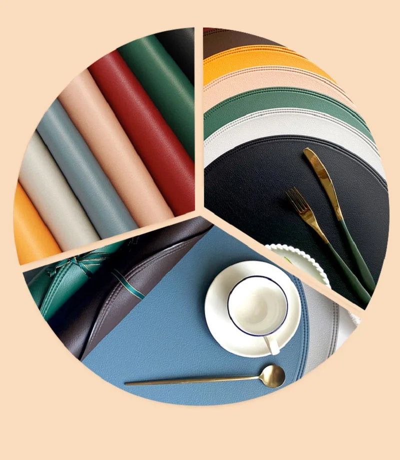 1/2/6PCS Black Round Placemats Set Luxury Shaped Fuax Leather PU Coffe Table Mat Cafe Pad Christmas Decor Kitchen Accessories