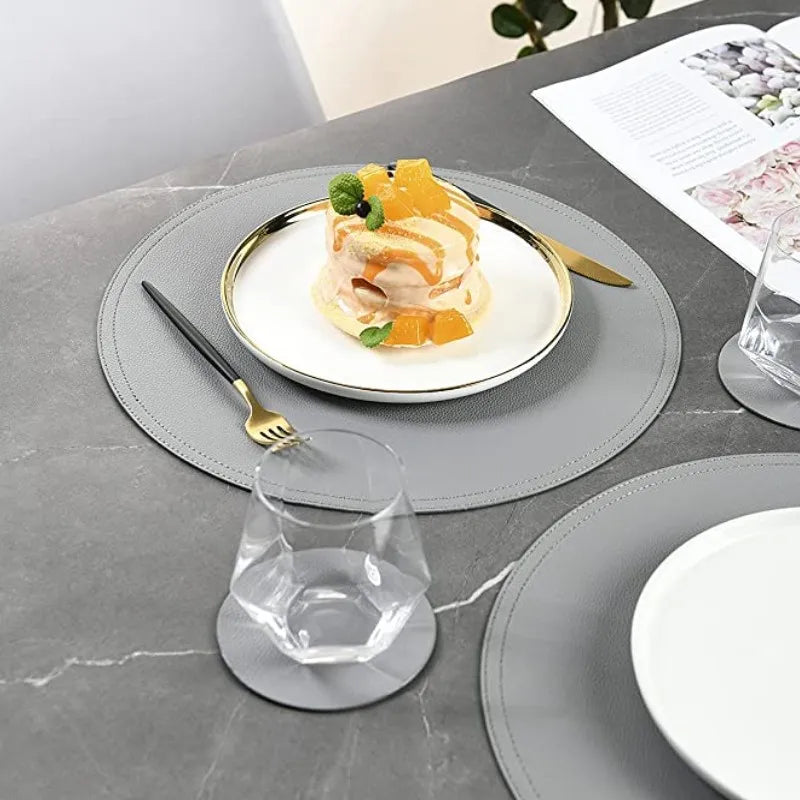1/2/6PCS Black Round Placemats Set Luxury Shaped Fuax Leather PU Coffe Table Mat Cafe Pad Christmas Decor Kitchen Accessories