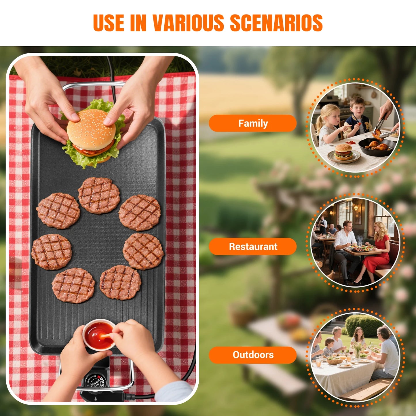 BRIEFNESS Electric Smokeless Table Grill, Hot Non-Stick BBQ Griddle for Kitchen, Party, Camping, Dinner, Festival Cooking