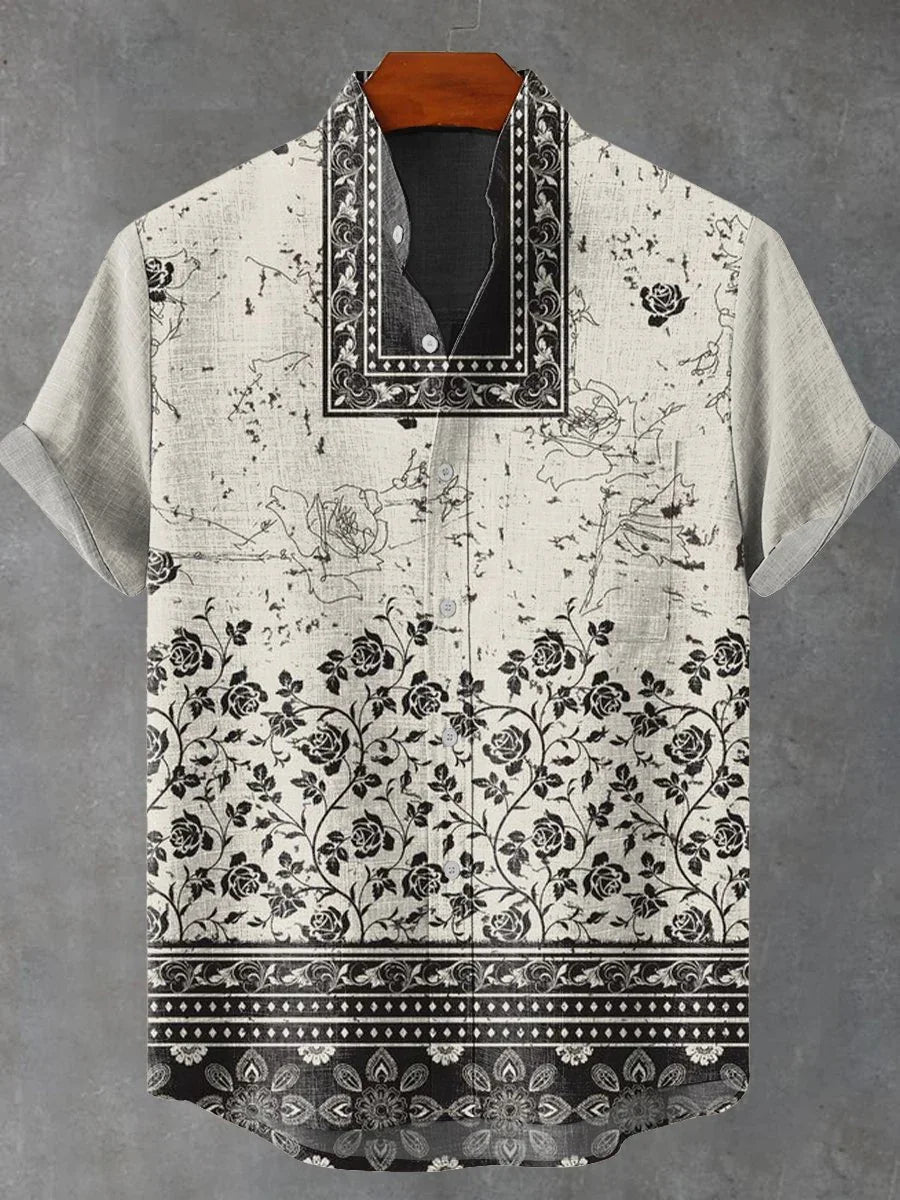 2025 Vintage African Style Men's Retro Ethnic Tribal Short Sleeve Shirt Tops Fashion Casual Vacation Streetwear Men's Shirt