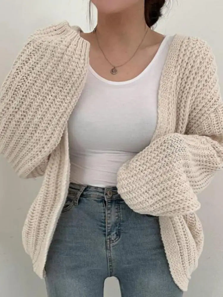 2026 Vintage Harajuku Lantern Sleeve Women Cardigan Sweater Casual Korean Fall Streetwear Tops Coat Chic Lazy Wind Y2k Sweater