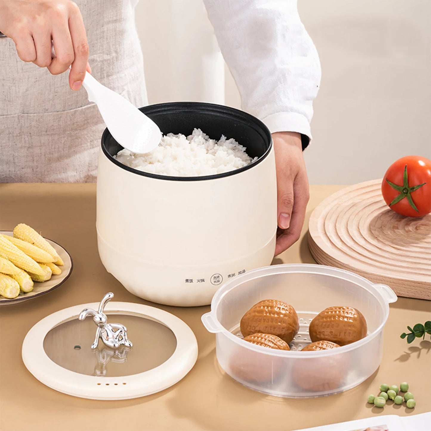 Mini Rice Cooker 1.8L Non Stick Smart Electric Rice Cooker for Grain Soup Porridge Stews
