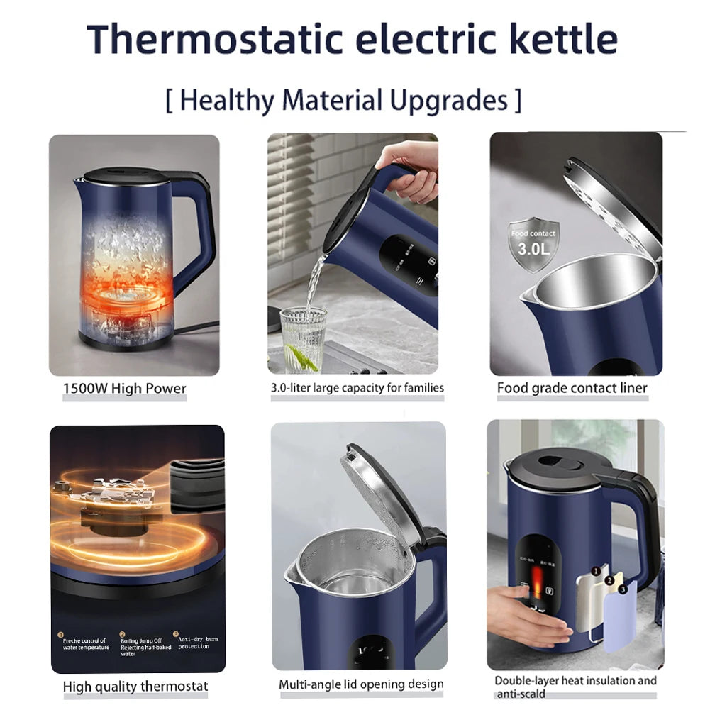 2.2L 1500W Water Boiler Stainless Steel Fast Boil Electric Kettle Hot Multifunctional Boil Water Pot For Home Making Tea Coffee