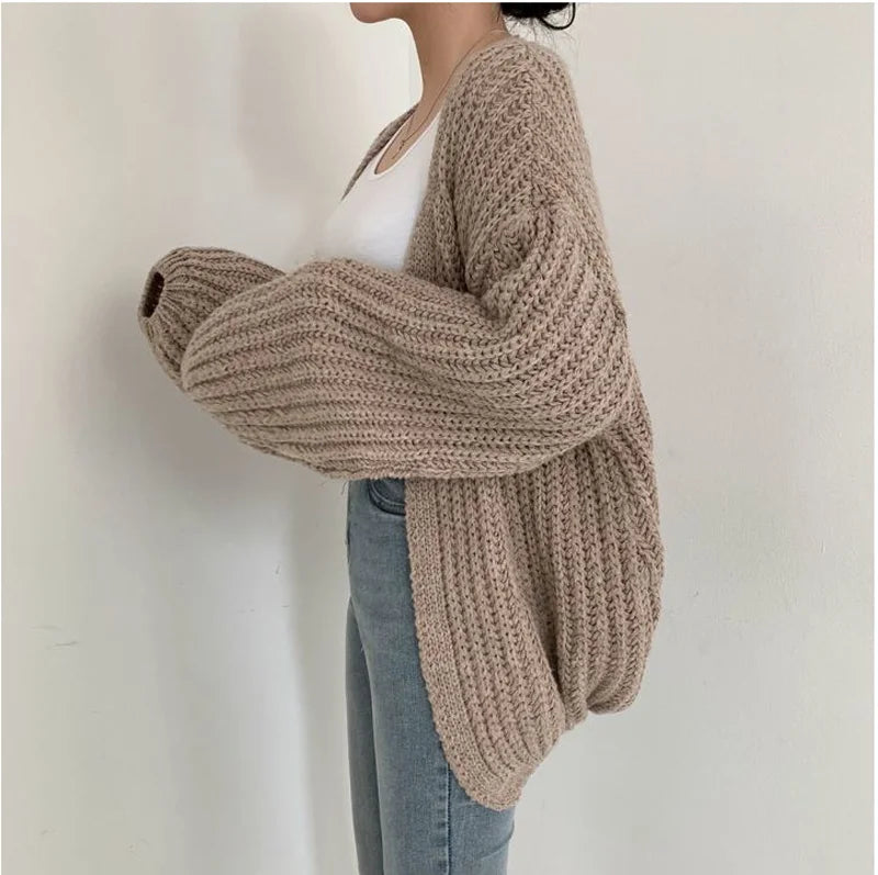 2026 Vintage Harajuku Lantern Sleeve Women Cardigan Sweater Casual Korean Fall Streetwear Tops Coat Chic Lazy Wind Y2k Sweater