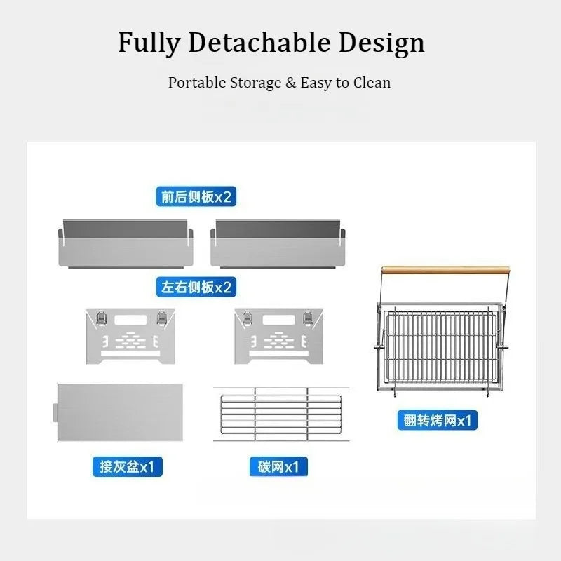 Portable Charcoal BBQ Grill Detachable Flip Outdoor Rotating Barbecue Rack