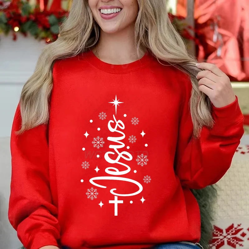 Jesus Christmas Tree Men Women Sweatshirt Christian Christmas Cross Graphic Men's Women's Sweater Festive Holiday Casual Sweater