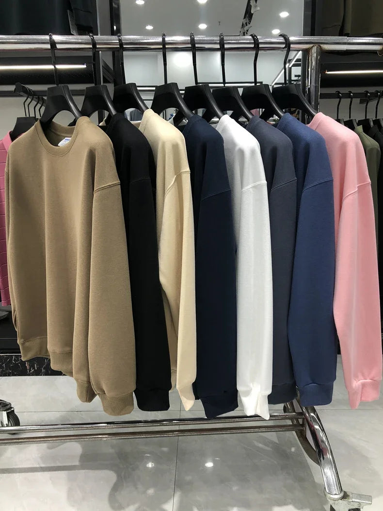 Daily Casual Sweatshirts for Men Fashion Solid Pullover Streetwear Black White O-Neck Hoodies