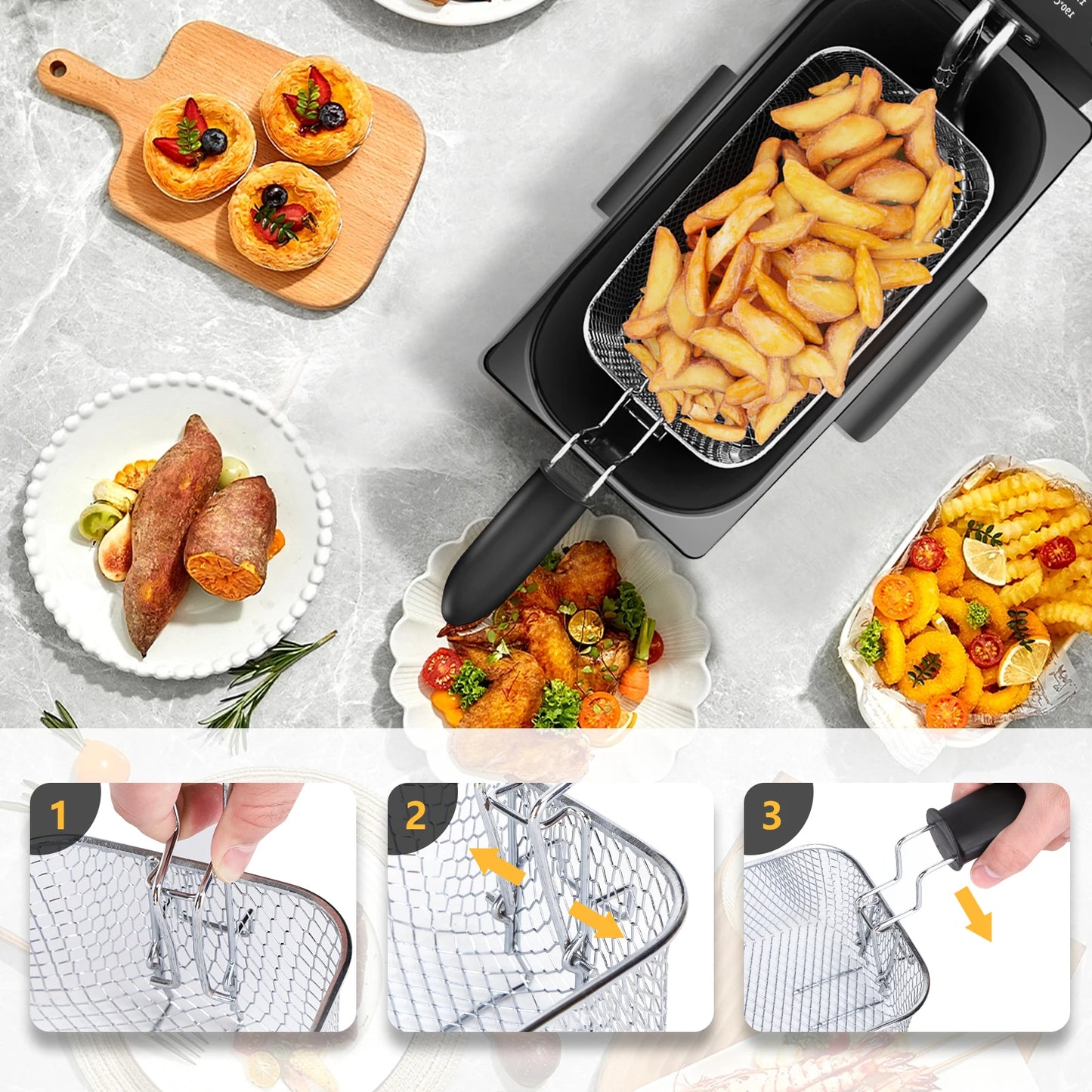 Aigostar Fryer 2200Watts, 3 Litre Capacity with Window, Temperature Control, Removable Oil Bowl