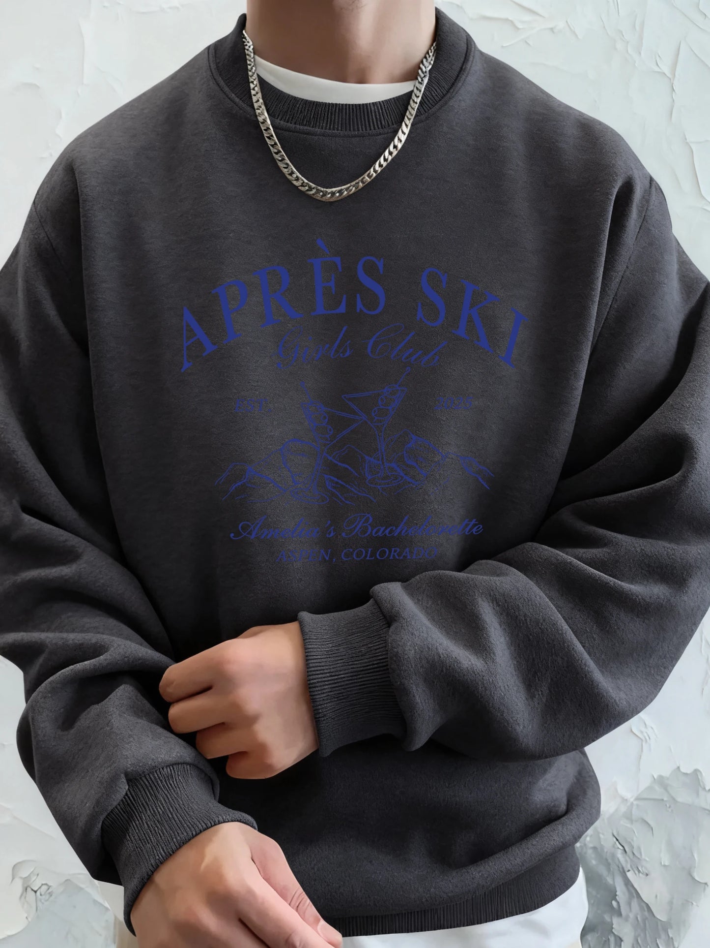 Apres Ski Aspen Colorado Print Men Fashion Hoodie O-Neck Fleece Tops Street Pocket Sweatshirts Comfortable Basics Pullovers