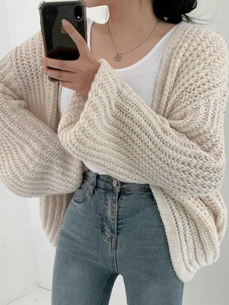 2026 Vintage Harajuku Lantern Sleeve Women Cardigan Sweater Casual Korean Fall Streetwear Tops Coat Chic Lazy Wind Y2k Sweater