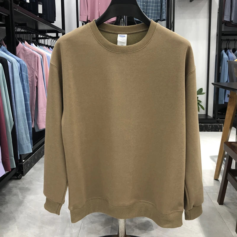 Daily Casual Sweatshirts for Men Fashion Solid Pullover Streetwear Black White O-Neck Hoodies