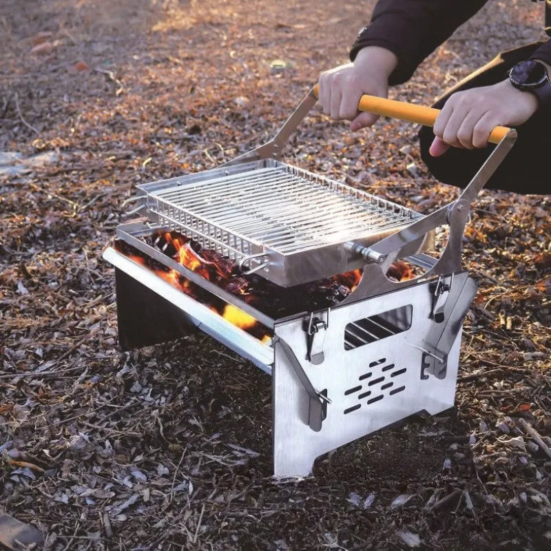 Portable Charcoal BBQ Grill Detachable Flip Outdoor Rotating Barbecue Rack