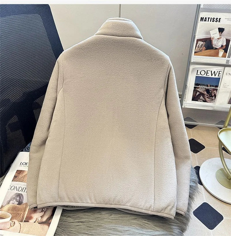 2025 Fashion Polar Fleece Sweatshirt Women's Stand-up Collar Short Coat Autumn Winter Zipper-up Thicken Jacket Lady Warm Tops