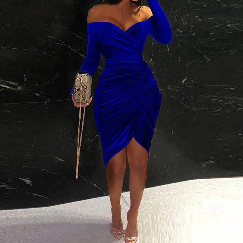 Elegant Women Mini Dress Vintage Red Long Sleeve Party Dress Female Sexy Off Shoulder Bodycon Dresses For Women 2022
