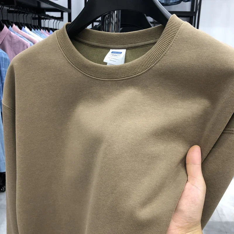 Daily Casual Sweatshirts for Men Fashion Solid Pullover Streetwear Black White O-Neck Hoodies