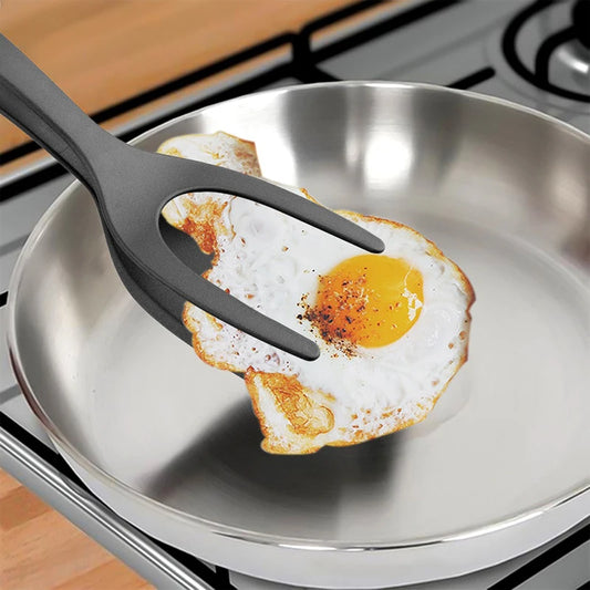 2 in 1 Nylon Grip Flip Tongs with Egg Spatula And Steak Turner Clamp Fish French Special Kitchen Utensils Cooking Tool CFQJ004