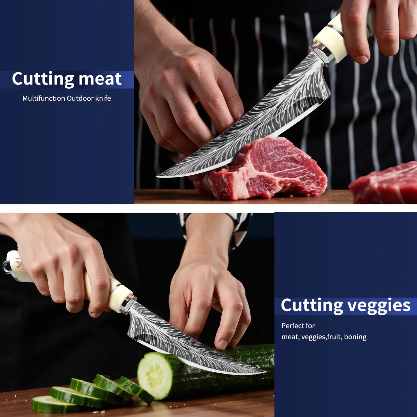 1PC Boning knife with sharp curved blade for gift box Kitchen High hardness forging Damascus texture knife Sharp fruit knife