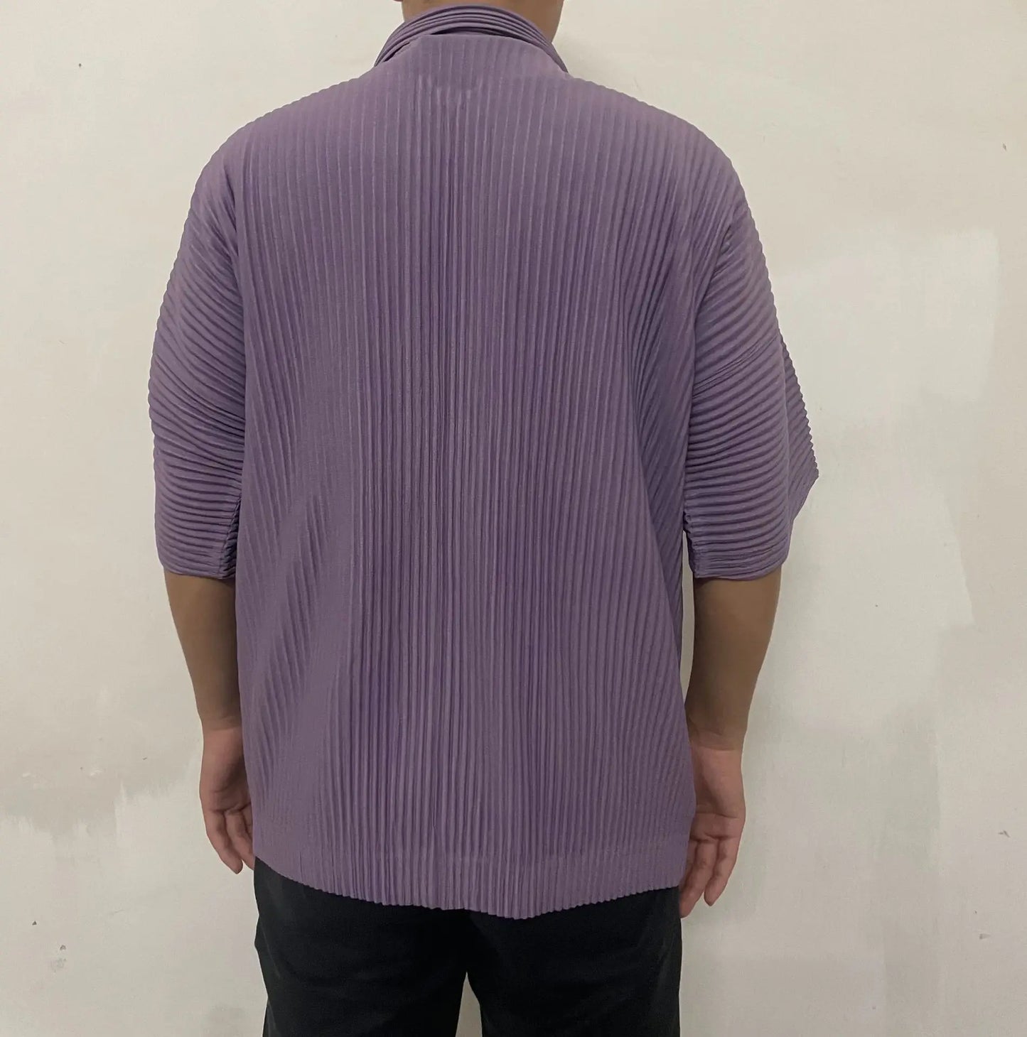 Pleats Pleated Original Short-sleeved Shirt Men's Short-sleeved Blouse 2024 Spring And Summer Loose Casual Jacket Solid Color