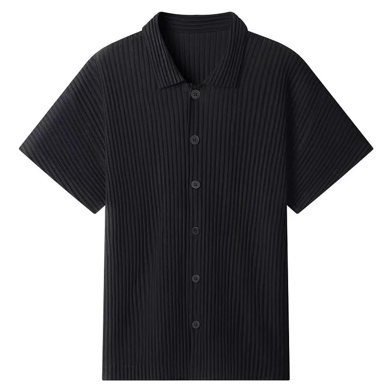 Pleats Pleated Original Short-sleeved Shirt Men's Short-sleeved Blouse 2024 Spring And Summer Loose Casual Jacket Solid Color