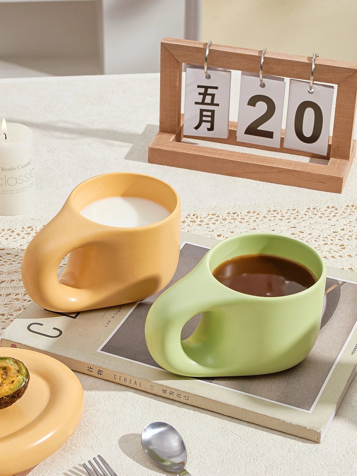Nordic Modern Ceramic Coffee Cups and Plates Korean Ins Cute Trendy Chubby Cup Office Makron Color Spotted Texture Couple Cup