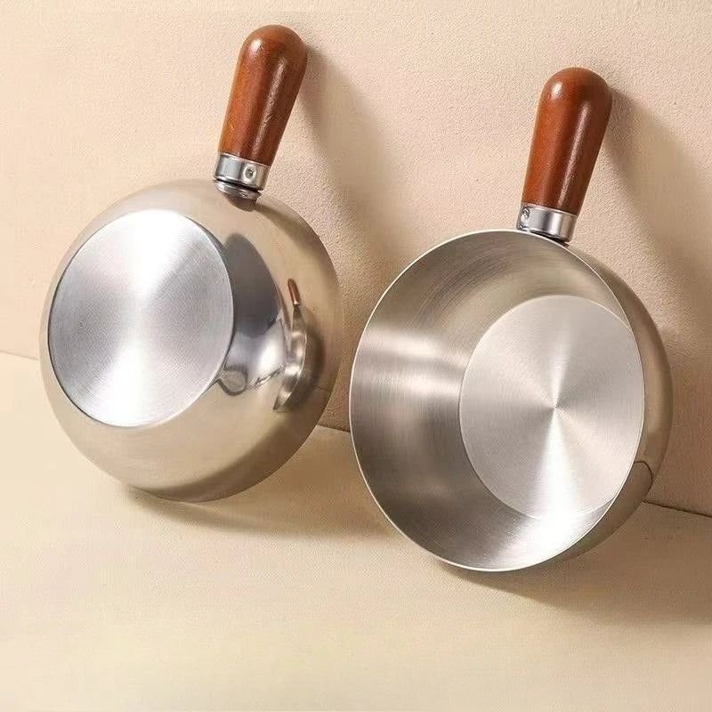 Stainless Steel Saucepan Milk Pan with Walnut Wood Handle Small Cooking Pot for Frying Egg Heating Milk 316 Steel KitchenCooking