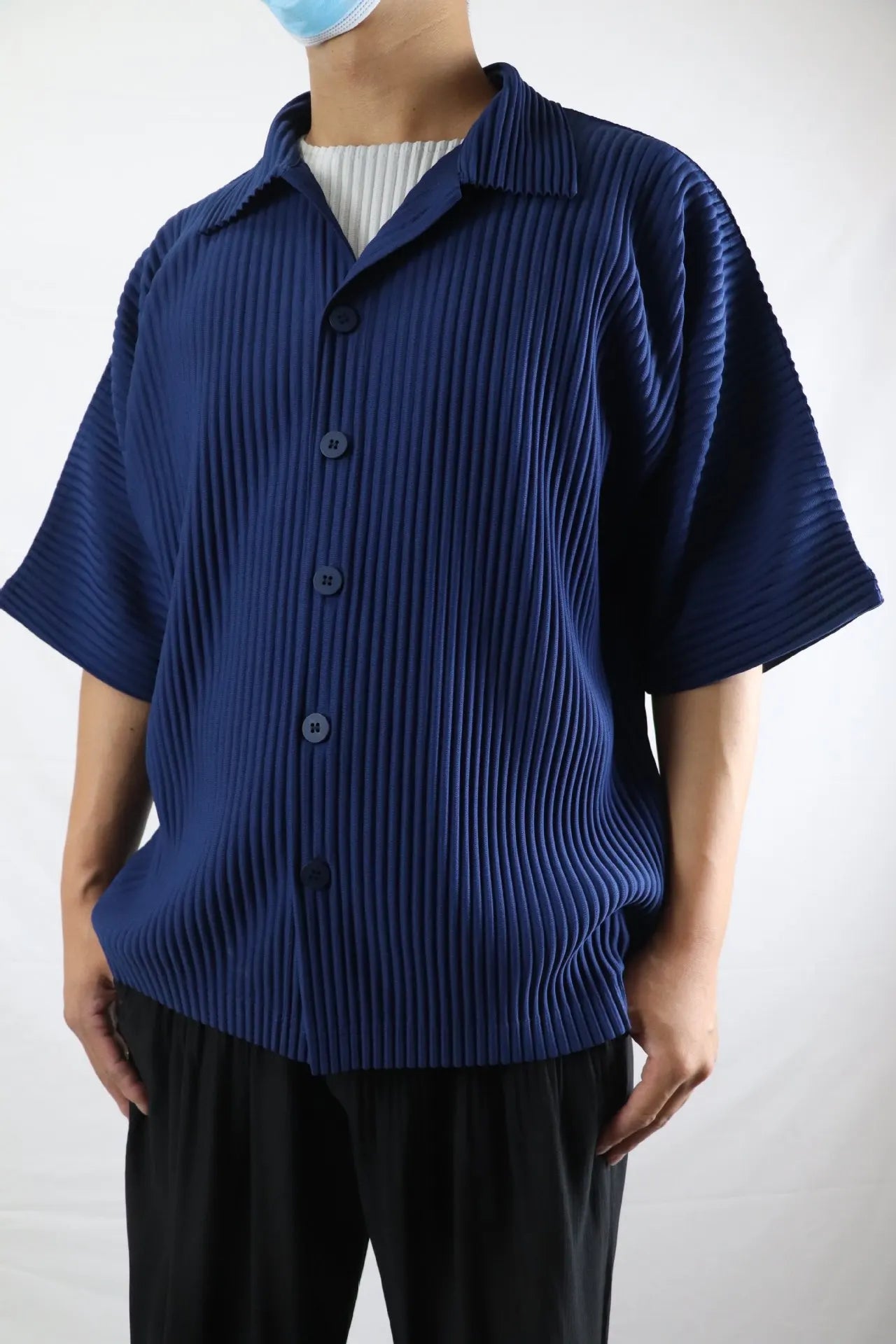 Pleats Pleated Original Short-sleeved Shirt Men's Short-sleeved Blouse 2024 Spring And Summer Loose Casual Jacket Solid Color