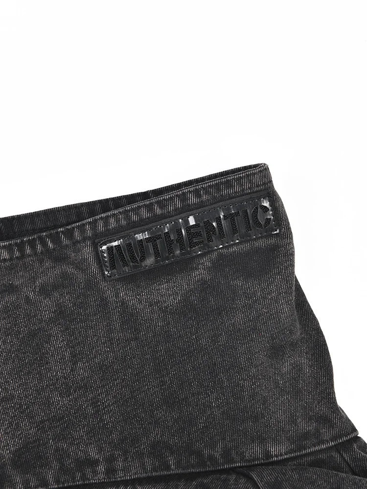 [EAM] Loose Fit Black Denim Big Size Sweatshirt New High Collar Long Sleeve Women Big Size Fashion Spring Autumn 2026 1K166