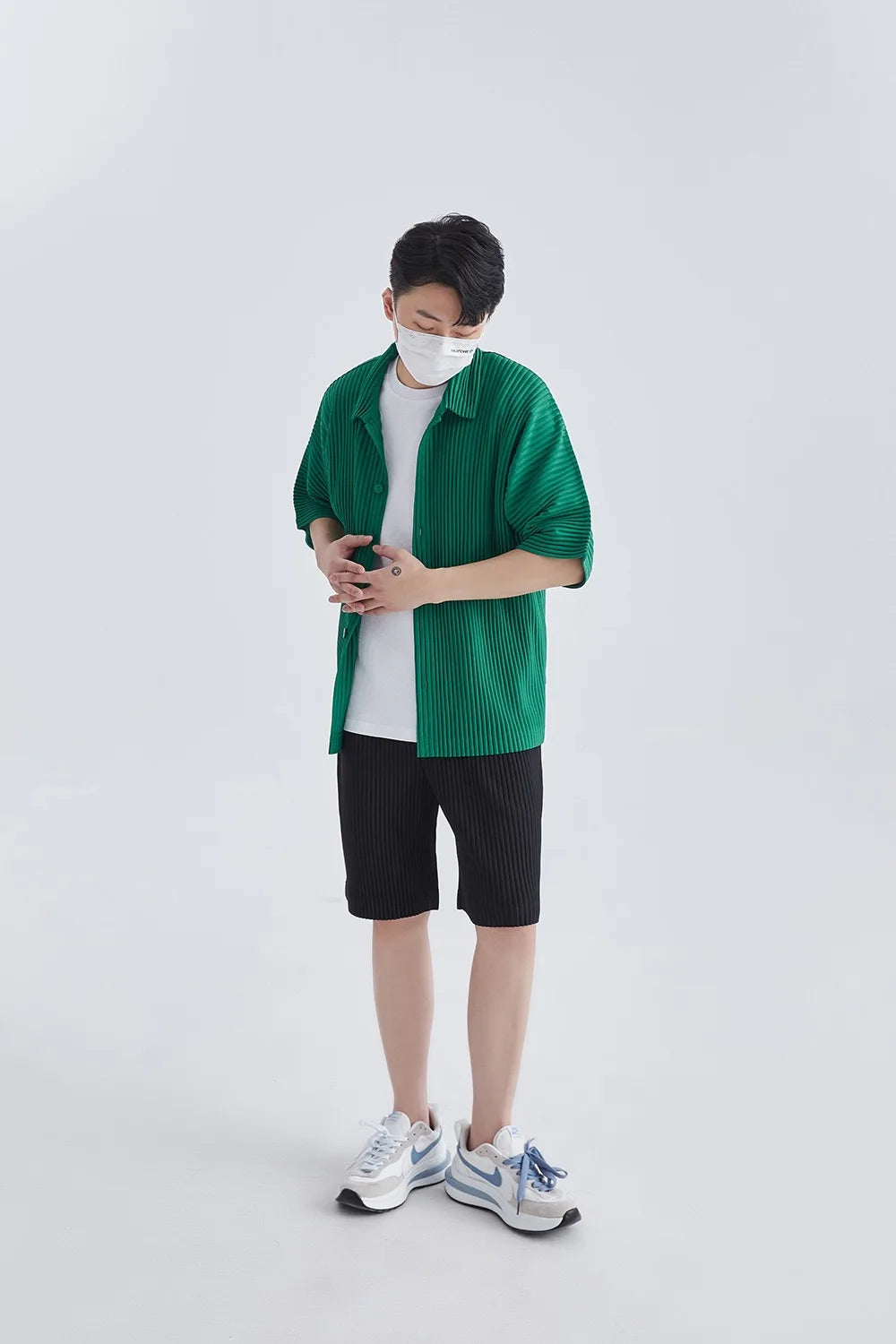 Pleats Pleated Original Short-sleeved Shirt Men's Short-sleeved Blouse 2024 Spring And Summer Loose Casual Jacket Solid Color