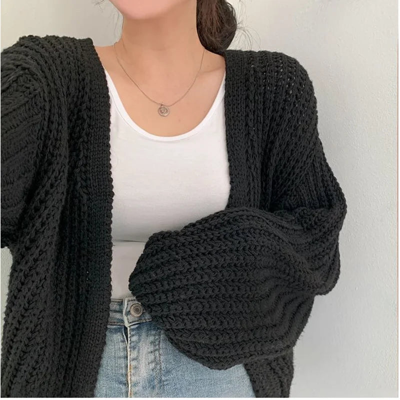 2026 Vintage Harajuku Lantern Sleeve Women Cardigan Sweater Casual Korean Fall Streetwear Tops Coat Chic Lazy Wind Y2k Sweater