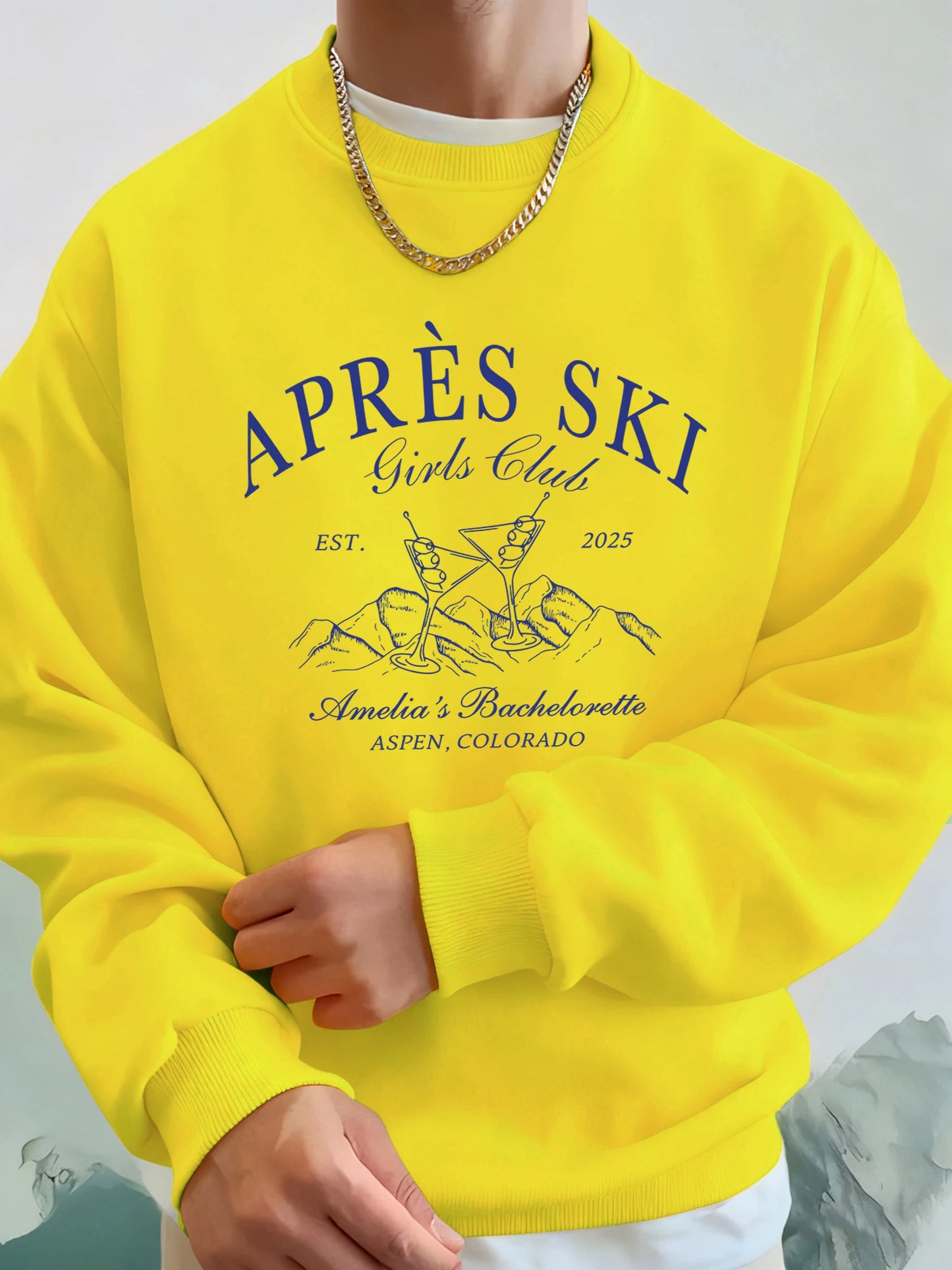 Apres Ski Aspen Colorado Print Men Fashion Hoodie O-Neck Fleece Tops Street Pocket Sweatshirts Comfortable Basics Pullovers