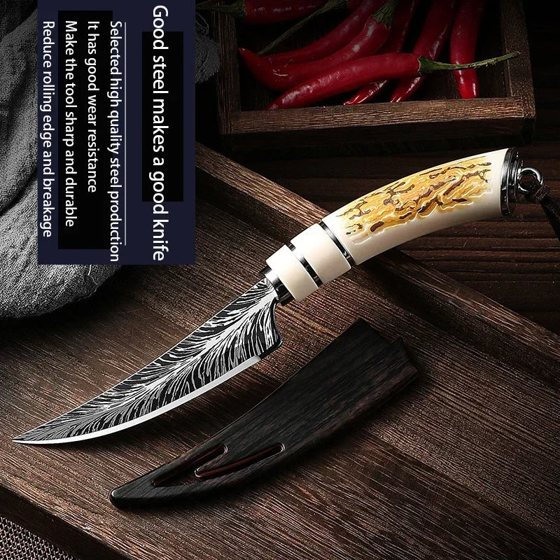 1PC Boning knife with sharp curved blade for gift box Kitchen High hardness forging Damascus texture knife Sharp fruit knife