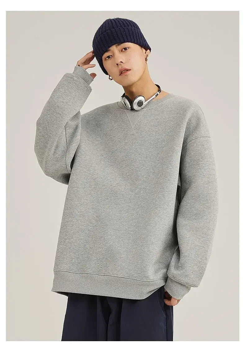 Unisex round Neck Sweatshirt Pure Color American Sle Spring Autumn Casual Jacket Loose Fit Cotton Polyester Easy Care