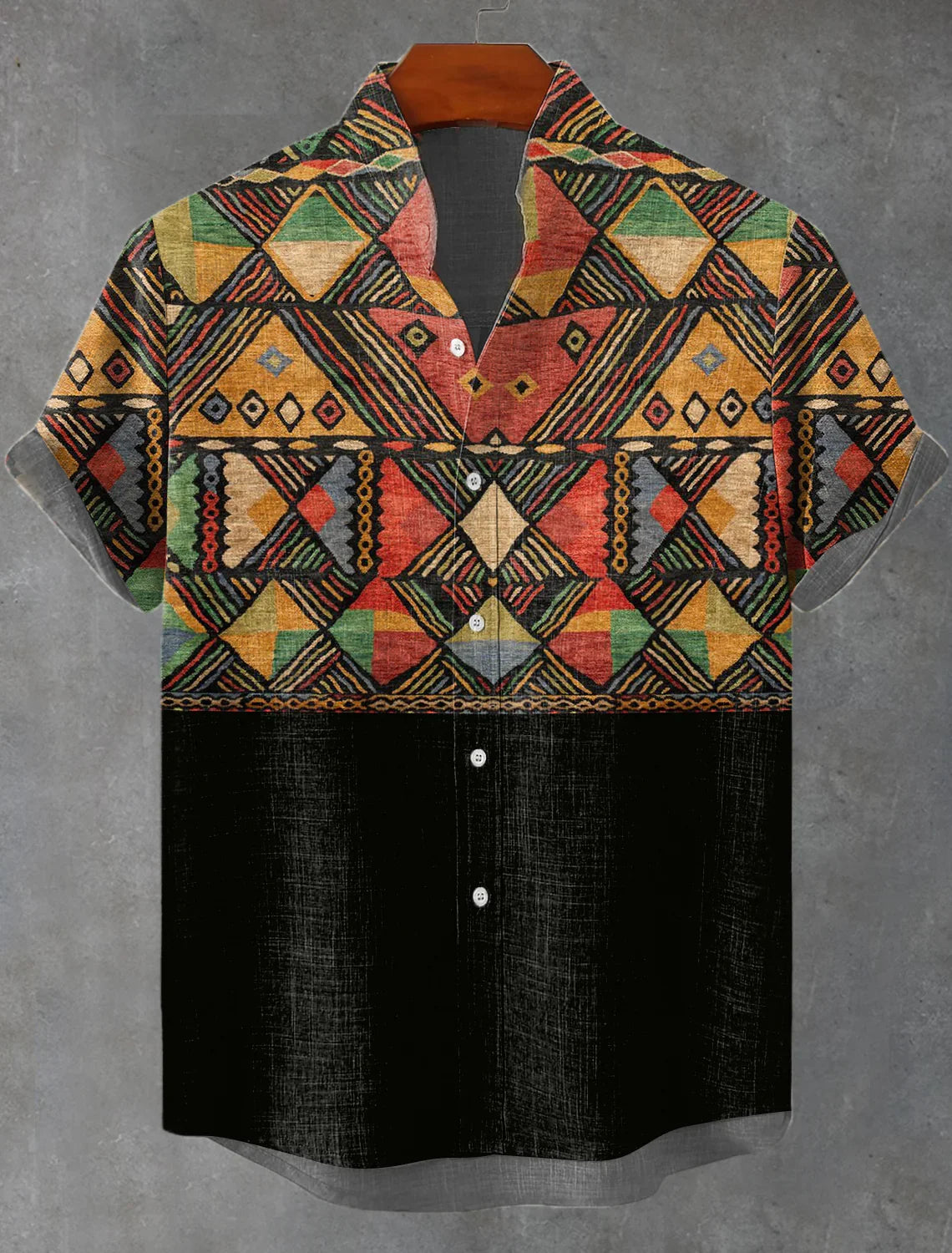 2025 Vintage African Style Men's Retro Ethnic Tribal Short Sleeve Shirt Tops Fashion Casual Vacation Streetwear Men's Shirt